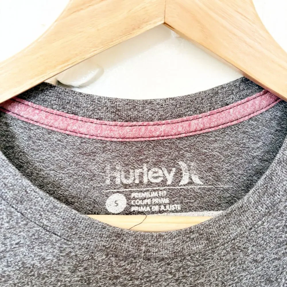 Hurley Pocket T-Shirt Heather Gray Cotton Blend Contrast Trim Size S Small